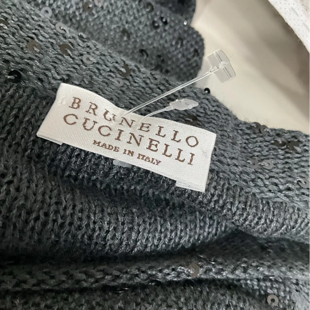 NEW Brunello Cucinelli Gray Black Sequin SS Top T-Shirt Evening Sweater Size S - Picture 7 of 9